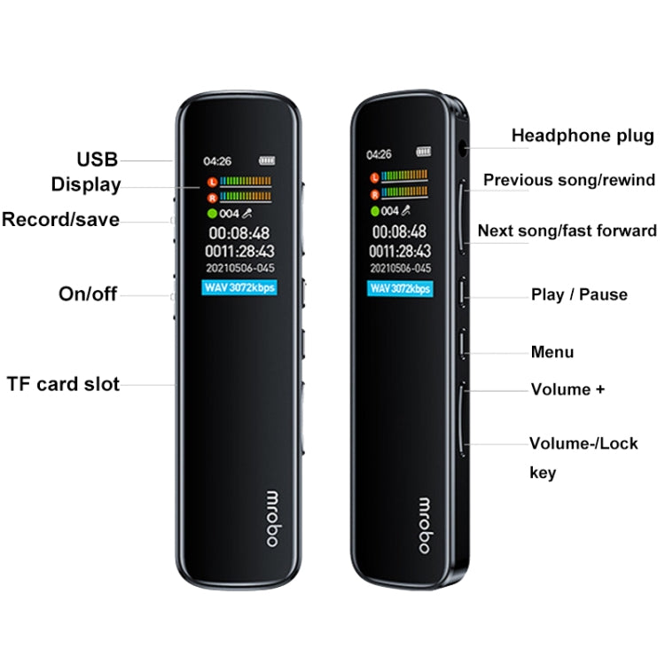 Mrobo RV-19 0.96-inch HD Screen 3D Noise Reduction Recording Pen Music Player, Capacity: 128GB(Black) - Recording Pen by Mrobo | Online Shopping South Africa | PMC TechLife | Buy Now Pay Later Mobicred