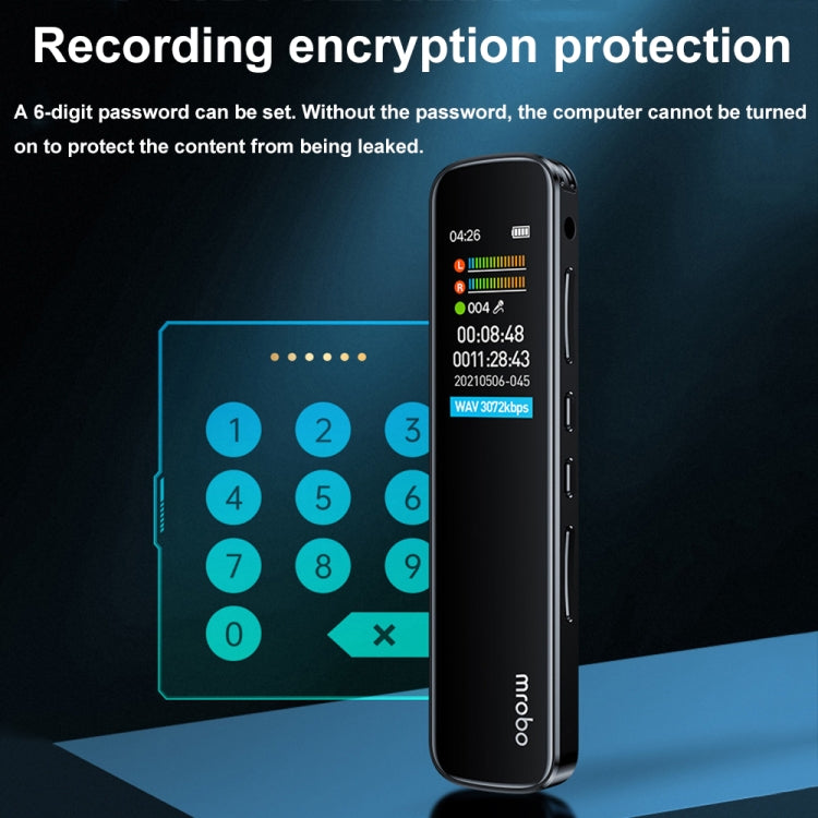 Mrobo RV-19 0.96-inch HD Screen 3D Noise Reduction Recording Pen Music Player, Capacity: 128GB(Black) - Recording Pen by Mrobo | Online Shopping South Africa | PMC TechLife | Buy Now Pay Later Mobicred
