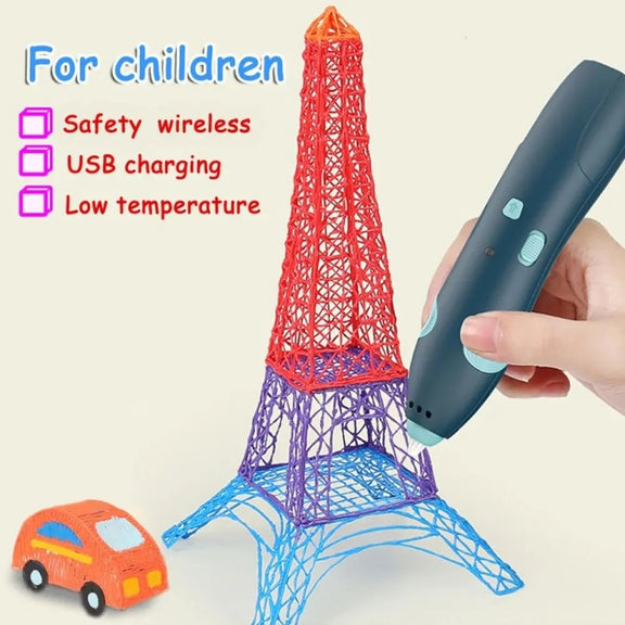 USB Charging Low-Temperature Wireless Graffiti Printing Pen Set Children DIY 3D Painting Pen(Blue)