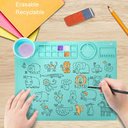 50x40cm Silicone Double Bowl Painting Pad Graffiti Oil Painting Mat Erasable and Washable Silicone Pad(Light Blue)