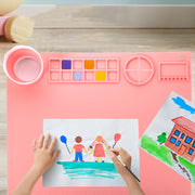 50x40cm Silicone Double Bowl Painting Pad Graffiti Oil Painting Mat Erasable and Washable Silicone Pad(Light Blue)