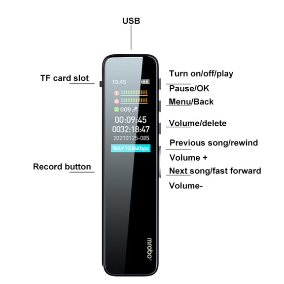 Mrobo RV18 0.96-Inch Color Screen Smart Noise Reduction Recording Pen, Capacity: 8GB(Enhanced)