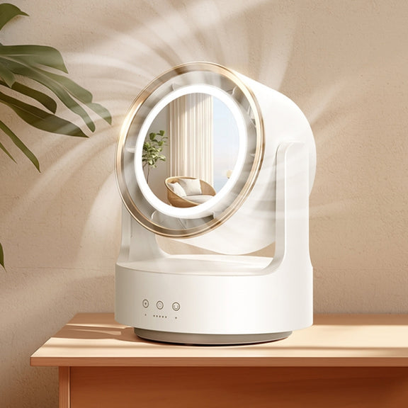 3 In 1 Multifunctional Desktop Fan with LED Light Cosmetic Mirror USB Plug Non-Oscillating