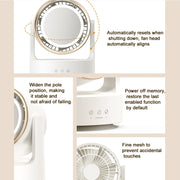 3 In 1 Multifunctional Desktop Fan with LED Light Cosmetic Mirror USB Plug Non-Oscillating