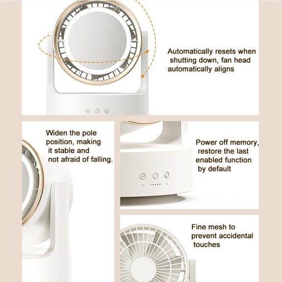 3 In 1 Multifunctional Desktop Fan with LED Light Cosmetic Mirror USB Plug Non-Oscillating