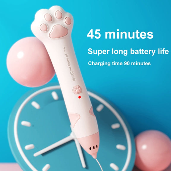Cat Claw USB Charging Low Temperature 3D Printing Pen Children DIY Graffiti 3D Painting Pen(Sakura Pink)