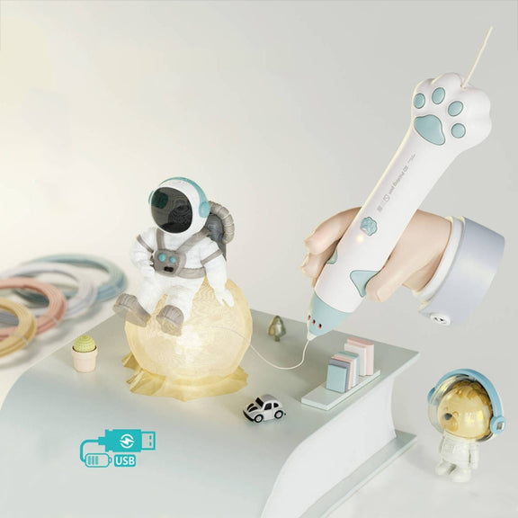 Cat Claw USB Charging Low Temperature 3D Printing Pen Children DIY Graffiti 3D Painting Pen(Mint Green)