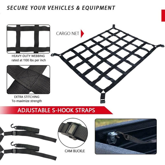127x106cm Truck Bed Cargo Net Pickup Bed Netting Strap