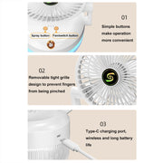 USB Charging Folding Desktop Spray Humidification Fan with Night Light(White)