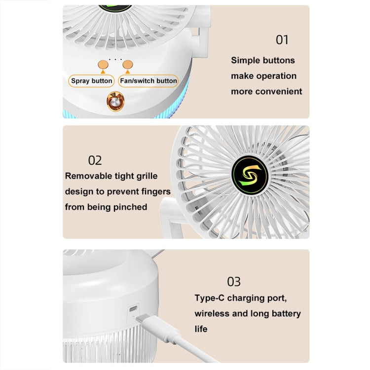 USB Charging Folding Desktop Spray Humidification Fan with Night Light(White)