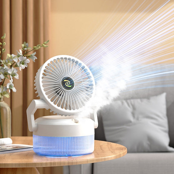 USB Charging Folding Desktop Spray Humidification Fan with Night Light(White)