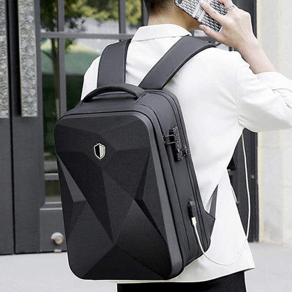 17 inch Password Lock Large Capacity Water-resistant Laptop Backpack with USB Port(Black)