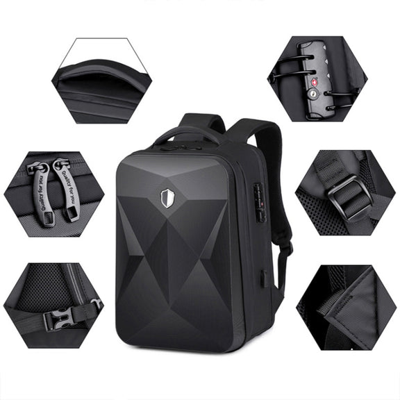 17 inch Password Lock Large Capacity Water-resistant Laptop Backpack with USB Port(Black)