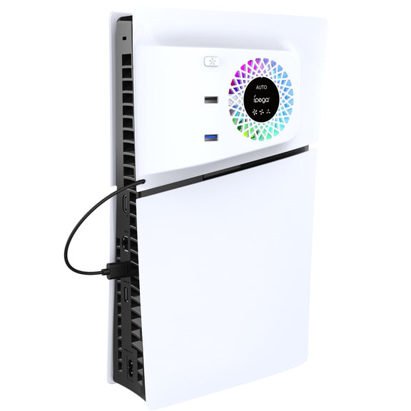 For PS5 Slim ipega PG-P5S019 Temperature Control Cooling Fan Face Cover Cooler + USB HUB with RGB Lights