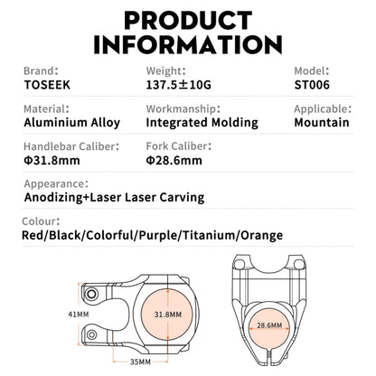 TOSEEK 35mm Aluminum Alloy Stem Bicycle Modification Accessories, Color: Red - Bicycle Grips by TOSEEK | Online Shopping South Africa | PMC Jewellery | Buy Now Pay Later Mobicred
