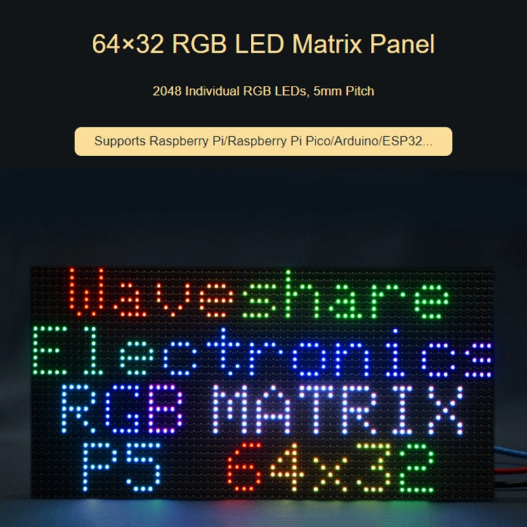 Waveshare RGB Full-color LED Matrix Panel, 5mm Pitch, 64x32 Pixels, Adjustable Brightness(25848) - free shipping - PMC TechLife - Order now!
