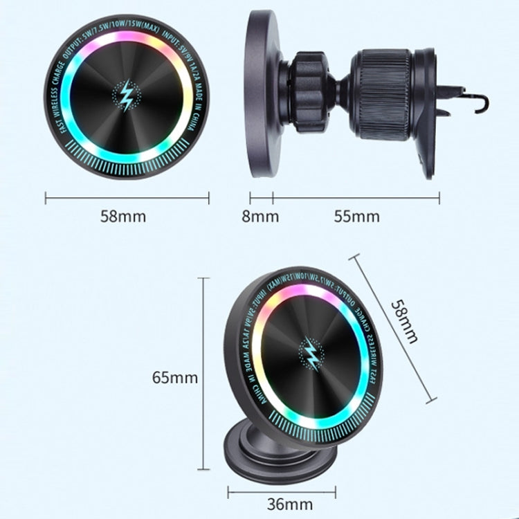 Magsafe 15W Magnetic Colorful Light Wireless Charging Mobile Phone Holder, Color: A9 Air Outlet Dark Gray - Wireless Charger Holders by PMC TechLife | Online Shopping South Africa | PMC TechLife | Buy Now Pay Later Mobicred