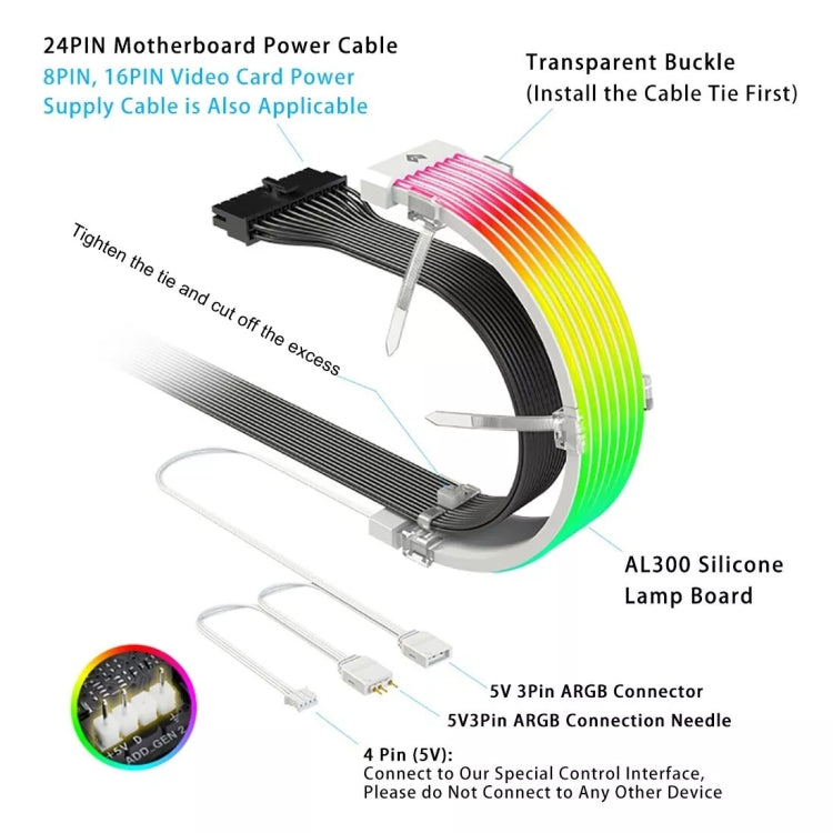 AOSOR AL300 Computer Glow Line ARGB Neon Cable Motherboard Chassis Light Strip Light Board Decoration(White) - free shipping - PMC Jewellery - Order now!