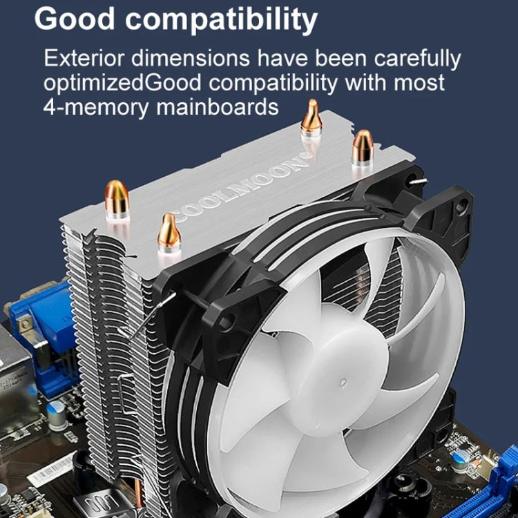 COOLMOON Frost Double Copper Tube CPU Fan Desktop PC Illuminated Silent AMD Air-Cooled Cooler, Style: P2 Streamline Edition Single Fan