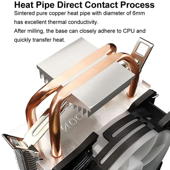 COOLMOON Frost Double Copper Tube CPU Fan Desktop PC Illuminated Silent AMD Air-Cooled Cooler, Style: P2 Streamline Edition Single Fan