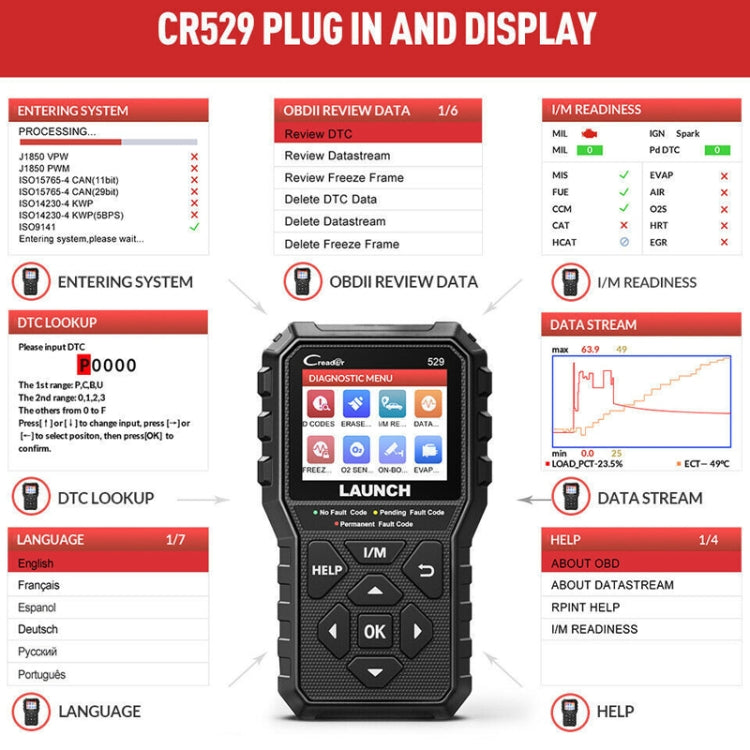 Launch Creader CR529 OBD2 Car Engine Fault Tester Code Scanner(Black) - Code Readers & Scan Tools by Launch | Online Shopping South Africa | PMC TechLife | Buy Now Pay Later Mobicred