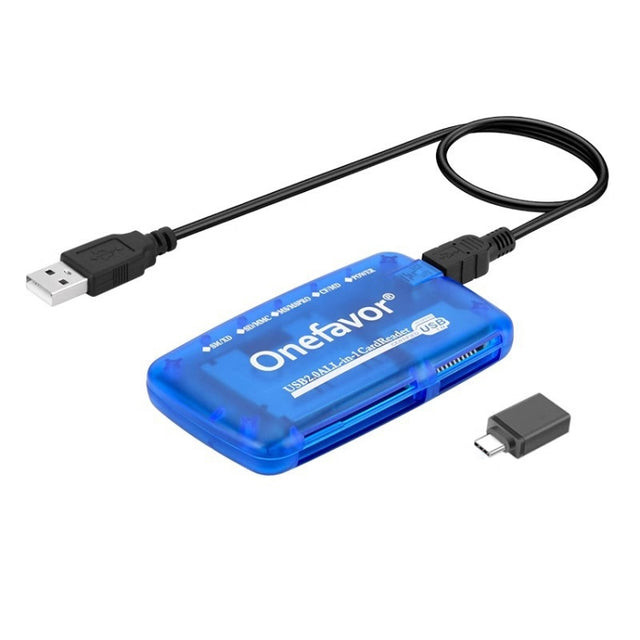 Onefavor All-In-One Card Reader Support SM / XD / SD / MMC / MS / CF Card, Model: Card Reader+Type-C Adaptor