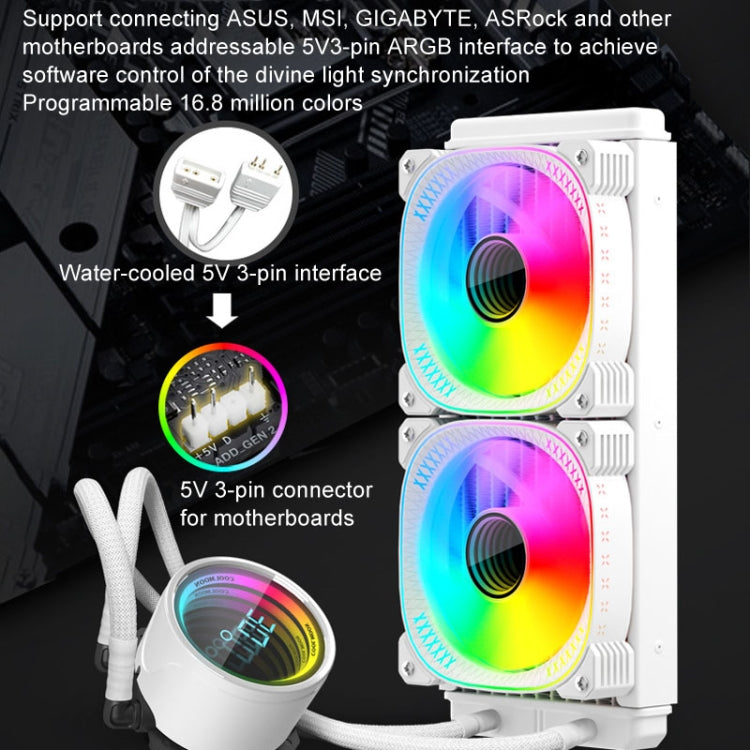 COOLMOON CM-YM-240T Digital ARGB Lens Edition Integrated Water Cooling CPU Cooler Temperature Display CPU Fan(White)