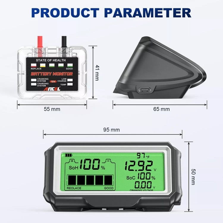 ANCEL 12V LED Car Battery Tester SOH/SOC Rechargeable Battery Analysis Tool - free shipping - PMC Jewellery - Order now!