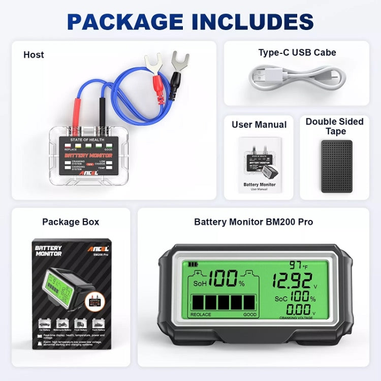 ANCEL 12V LED Car Battery Tester SOH/SOC Rechargeable Battery Analysis Tool - free shipping - PMC Jewellery - Order now!
