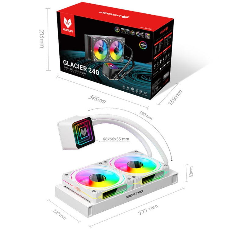 COOLMOON Glacier 240 Water Cooling Radiator Desktop ARGB Multi-Platform Integrated Lens CPU Water Cooling Fan, Color: Black - free shipping - PMC Jewellery - Order now!