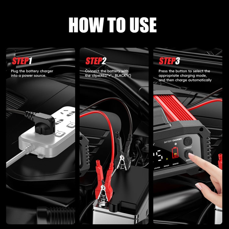 FOXSUR 25A 12V/24V Portable High-Power Car Ship Motorcycle Charger(UK Plug)