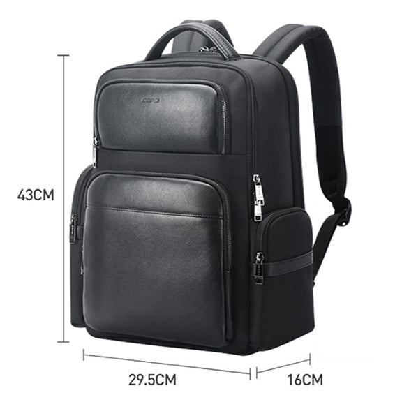 Bopai 61-125031 Large-capacity First-layer Cowhide Business Laptop Backpack With USB+Type-C Port(Black)