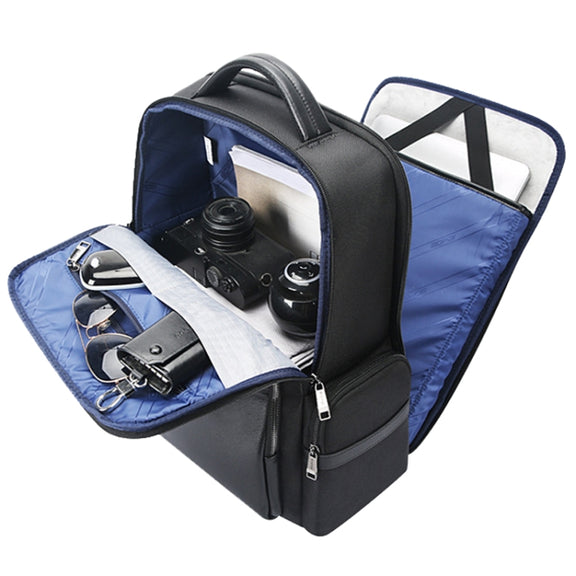 Bopai 61-125031 Large-capacity First-layer Cowhide Business Laptop Backpack With USB+Type-C Port(Black)