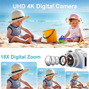 3-Inch Display Digital Camera Dual Front And Rear Cameras 48MP, 18x Digital Zoom 4K HD Camcorder(Black)