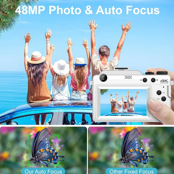 3-Inch Display Digital Camera Dual Front And Rear Cameras 48MP, 18x Digital Zoom 4K HD Camcorder(Black)