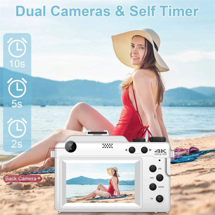 3-Inch Display Digital Camera Dual Front And Rear Cameras 48MP, 18x Digital Zoom 4K HD Camcorder(White) - Video Cameras by PMC TechLife | Online Shopping South Africa | PMC TechLife | Buy Now Pay Later Mobicred