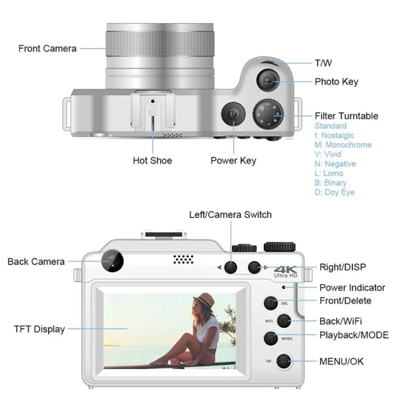 3-Inch Display Digital Camera Dual Front And Rear Cameras 48MP, 18x Digital Zoom 4K HD Camcorder(Black)