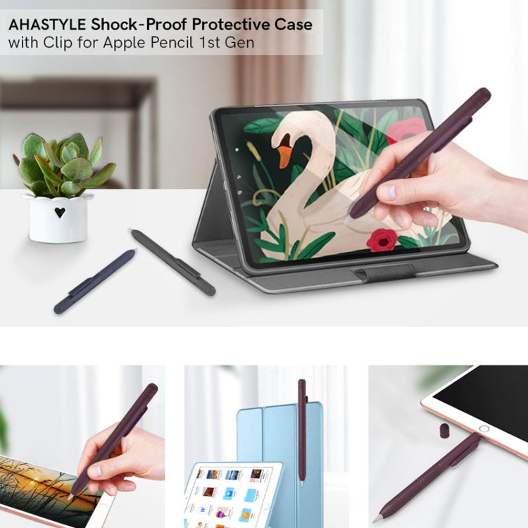 For Apple Pencil 1 AhaStyle PT141 Triple Defense Pen Clip Silicone Protective Case(Midnight Blue)