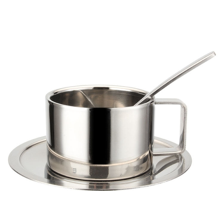 304 Stainless Steel 3 In 1 Double Layer Coffee Cup With Dish and Spoon Heat Insulation and Anti-Scald Milk Tea Mug(Stainless Steel Color) - Vacuum Thermoses & Cups by PMC TechLife | Online Shopping South Africa | PMC TechLife | Buy Now Pay Later Mobicred
