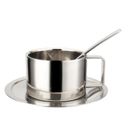 304 Stainless Steel 3 In 1 Double Layer Coffee Cup With Dish and Spoon Heat Insulation and Anti-Scald Milk Tea Mug(Stainless Steel Color)
