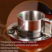 304 Stainless Steel 3 In 1 Double Layer Coffee Cup With Dish and Spoon Heat Insulation and Anti-Scald Milk Tea Mug(Stainless Steel Color)