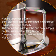 304 Stainless Steel 3 In 1 Double Layer Coffee Cup With Dish and Spoon Heat Insulation and Anti-Scald Milk Tea Mug(Stainless Steel Color)