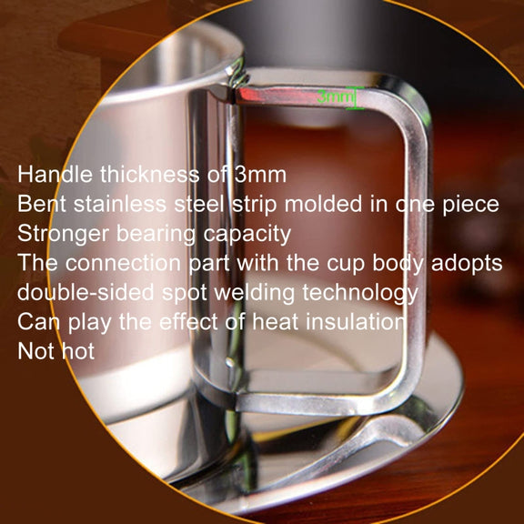 304 Stainless Steel 3 In 1 Double Layer Coffee Cup With Dish and Spoon Heat Insulation and Anti-Scald Milk Tea Mug(Stainless Steel Color)
