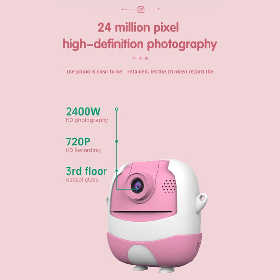A19B 2.0-Inch 720P HD Reversible Camera Cartoon Children Mini Digital Printing Camera(Pink)