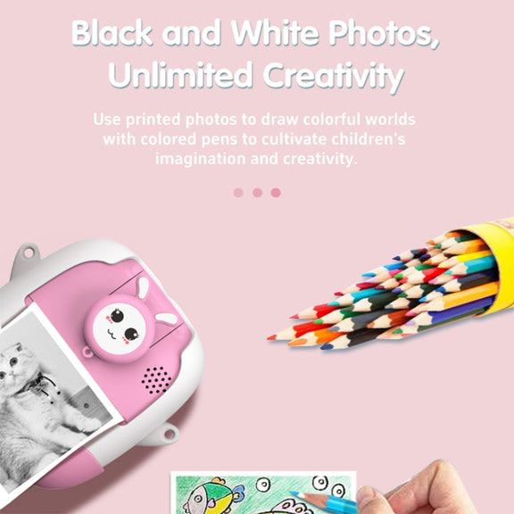 A19B 2.0-Inch 720P HD Reversible Camera Cartoon Children Mini Digital Printing Camera(Pink)