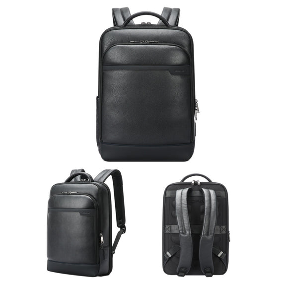 Bopai 61-122391 Large-capacity First-layer Cowhide Business Laptop Backpack With USB+Type-C Port(Black)