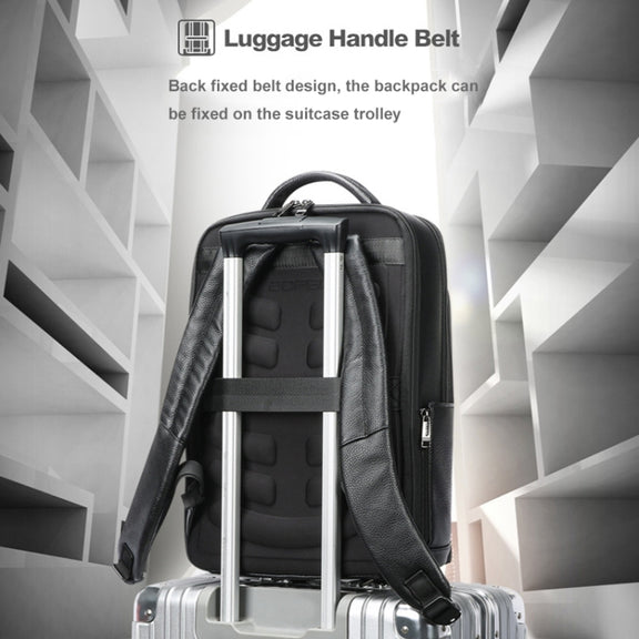 Bopai 61-122391 Large-capacity First-layer Cowhide Business Laptop Backpack With USB+Type-C Port(Black)