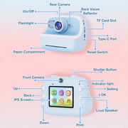 M8 2.4-Inch 1080P HD 2400W Pixel Dual-Camera Children Thermal Printing Camera, Color: Pink+32GB