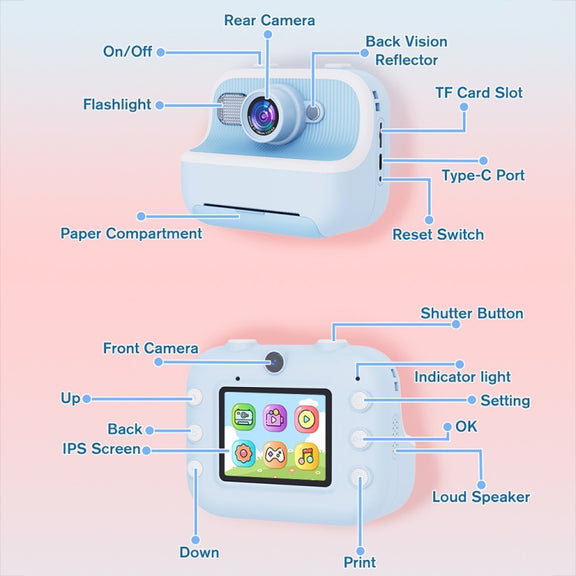 M8 2.4-Inch 1080P HD 2400W Pixel Dual-Camera Children Thermal Printing Camera, Color: Purple