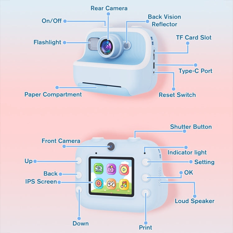 M8 2.4-Inch 1080P HD 2400W Pixel Dual-Camera Children Thermal Printing Camera, Color: Purple